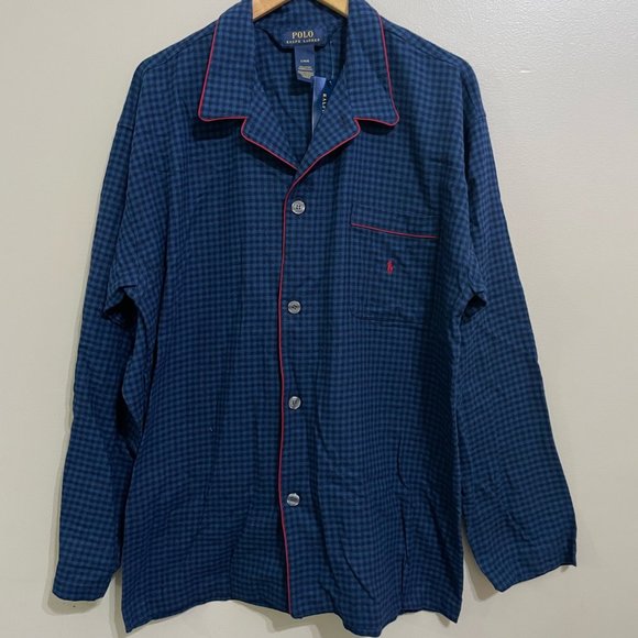 Polo Ralph Lauren Men’s Flannel Pajama Plaid Top Shirt Blue Cotton Size L P003HR